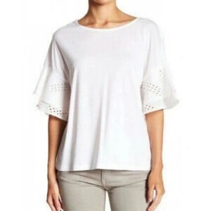 14th & Union White Eyelet Sleeve Tee Top S M L NWT